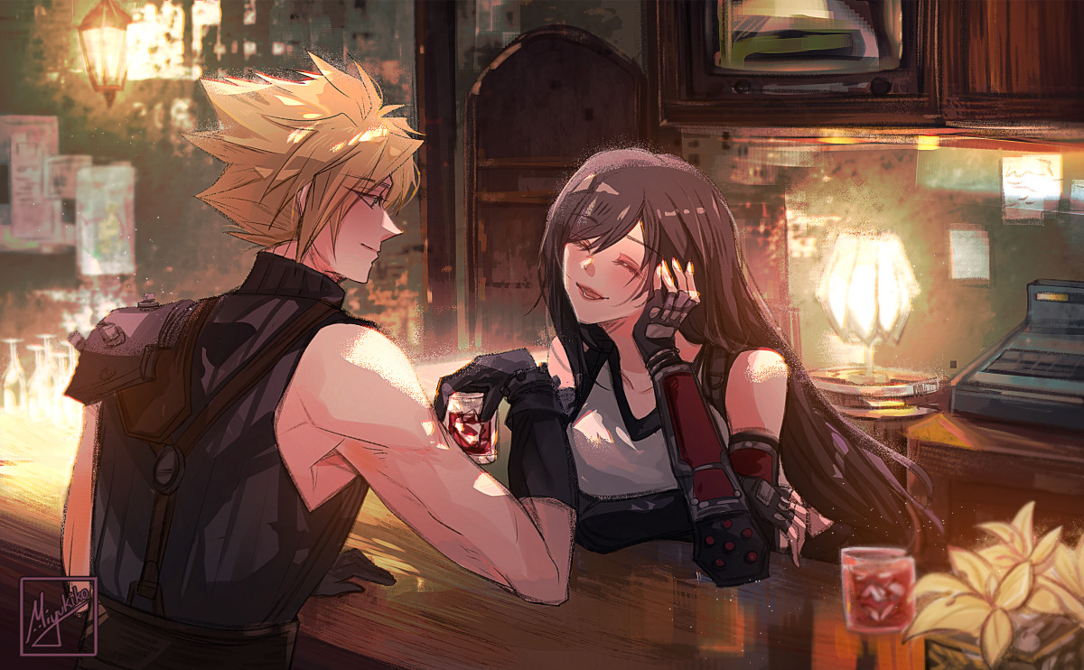 Miyukiko's tweet photo. [FF7] Wanted to try drawing a Seventh Heaven scene of Cloud and Tifa. It's been a while since I've last drawn them  ❤️
#cloti https://t.co/8rPWcLyDyU