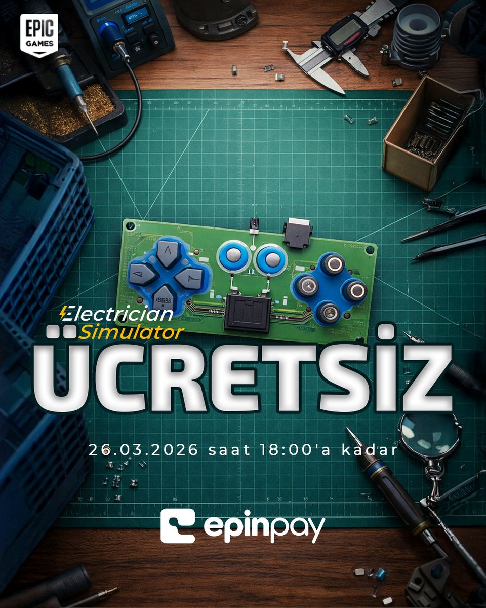 epinpay's tweet photo. Epic Games Store’da haftanın ücretsiz oyunları erişime açıldı!
Bu hafta kullanıcılar için sunulan içerikler:
• Electrician Simulator
• World of Warships – Epic Yıl Dönümü Tachibana Paketi

Electrician Simulator oyununda oyuncular; elektrik arızalarını tespit ederek ekipman değişimi, priz ve anahtar kurulumu gibi işlemleri gerçekleştirir. İlerleyen seviyelerde daha karmaşık kablolama görevleriyle karşılaşılır.

Ayrıca World of Warships oyuncuları için özel olarak sunulan Epic Yıl Dönümü Tachibana Paketi de bu hafta ücretsiz olarak alınabilir.

Kampanya süresi: 19 Mart – 26 Mart
Belirtilen tarihler arasında kütüphaneye eklenen içerikler kalıcı olarak erişilebilir olacaktır.
#EpicGames #EpicGamesStore #ÜcretsizOyun #FreeGame #ElectricianSimulator #WorldOfWarships