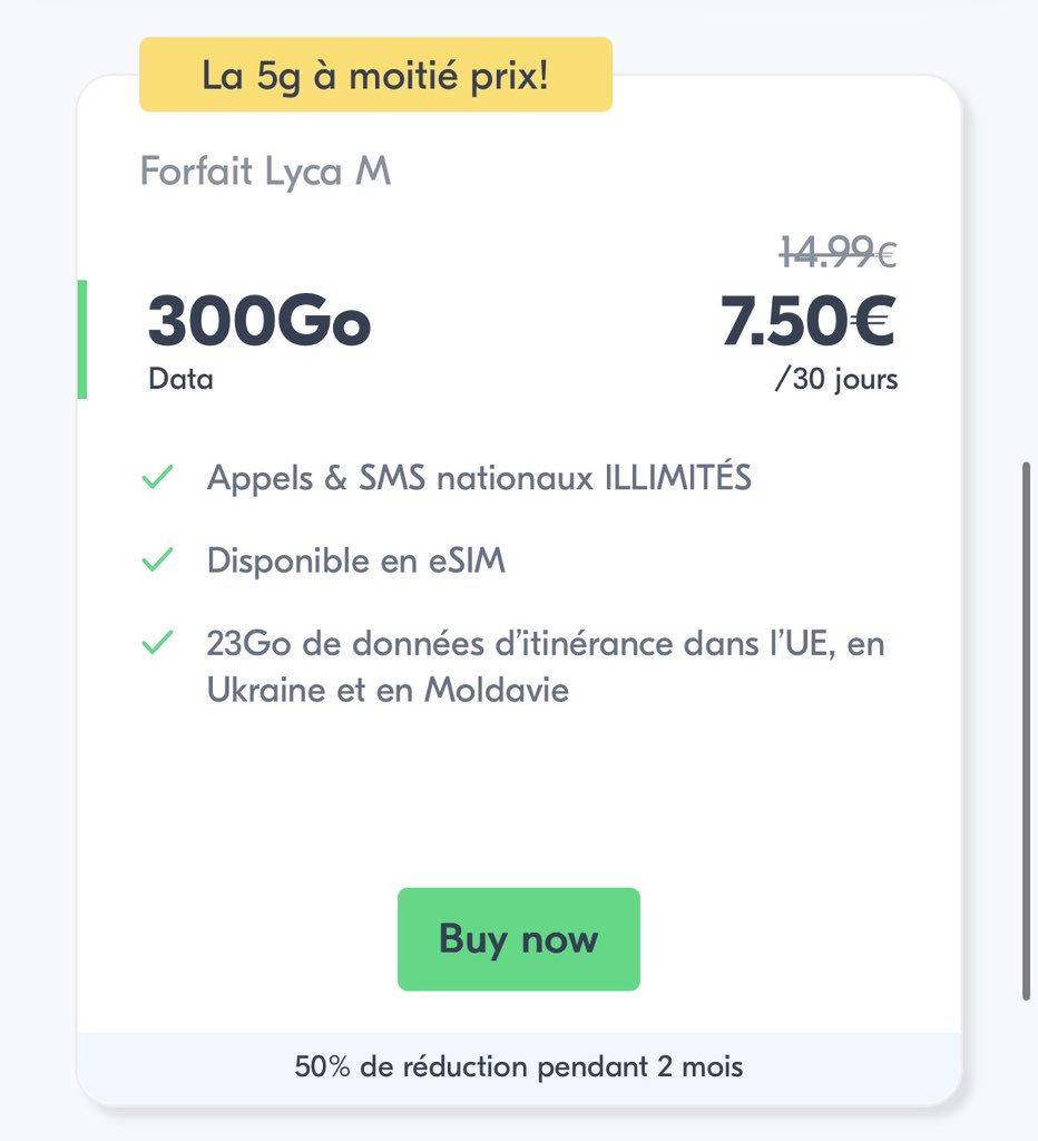 OParrainages's tweet photo. Parrainage 🟩LYCA Mobile

-50% pendant 2 mois les forfaits 5G !!

🛜5G 
✅SIM gratuite 
✅Sans engagement 

#code #parrain #promo #free #forfait 

Liens 🔗 et info ℹ️ à trouver ici :

https://t.co/GAsQm6IRjh https://t.co/GmdwYyV9rD