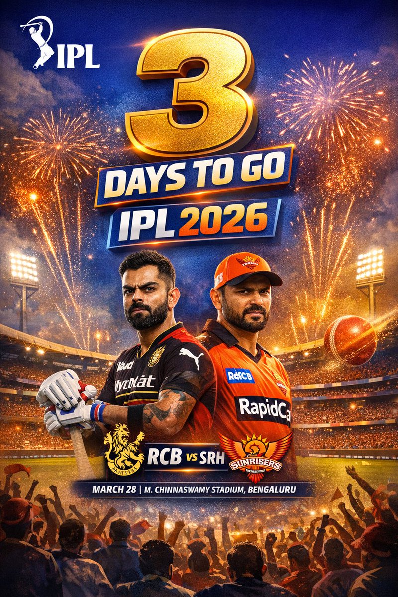 🖐️only '3' days to go for "IPL - 2026...🏏
kicking off on 28 Mar 2026..🥳