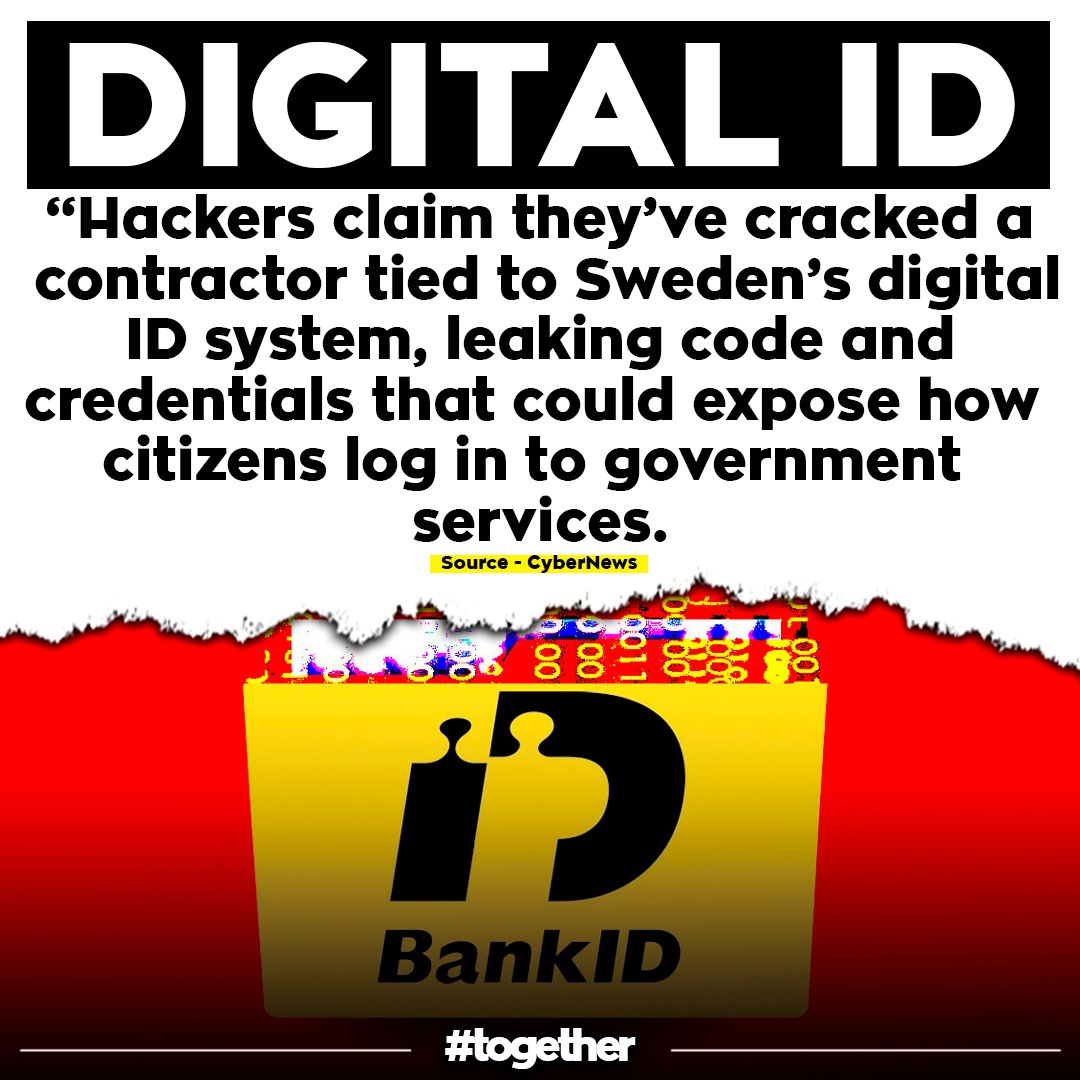 DIGITAL ID: Sweden’s digital ID provider confirms data breach

"Hackers claim they’ve cracked a contractor tied to Sweden’s digital ID system, leaking code and credentials that could expose how citizens log in to government services"

#NoToDigitalID