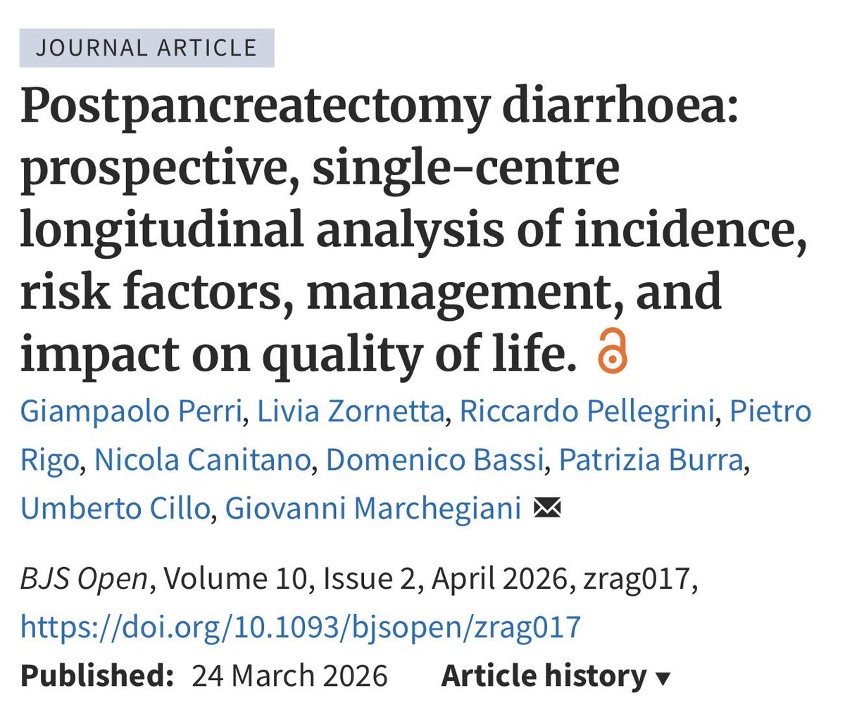 Gio_Marchegiani's tweet photo. Postpancreatectomy diarrhoea 🔴🔴 an emerging issue in the era of pancreas cancer surgery 

🚨Incidence 33% at 90 days 
😖 Severity correlates with QoL
💊 PERT always required + 40% loperamide

✂️ Arterial divestment / vascular resection risk factors

https://t.co/i03eJ7lcQS https://t.co/uJeg9tXH12