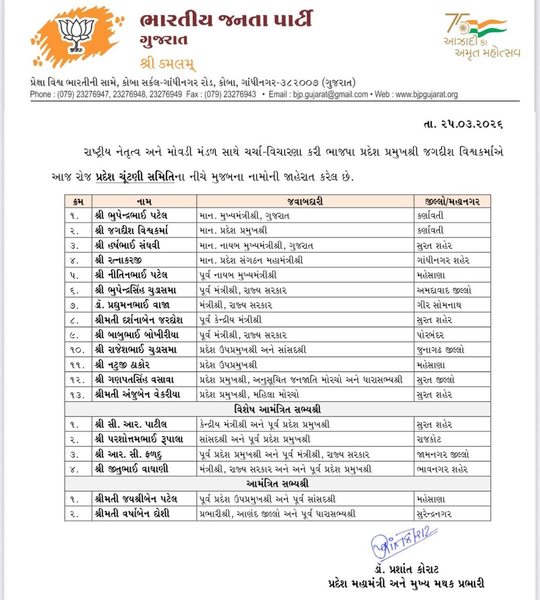 ગુજરાત ભાજપ પાર્લામેન્ટરી બોર્ડ માં નિમણૂક થયેલ સર્વે  ને અભિનંદન 💐💐💐