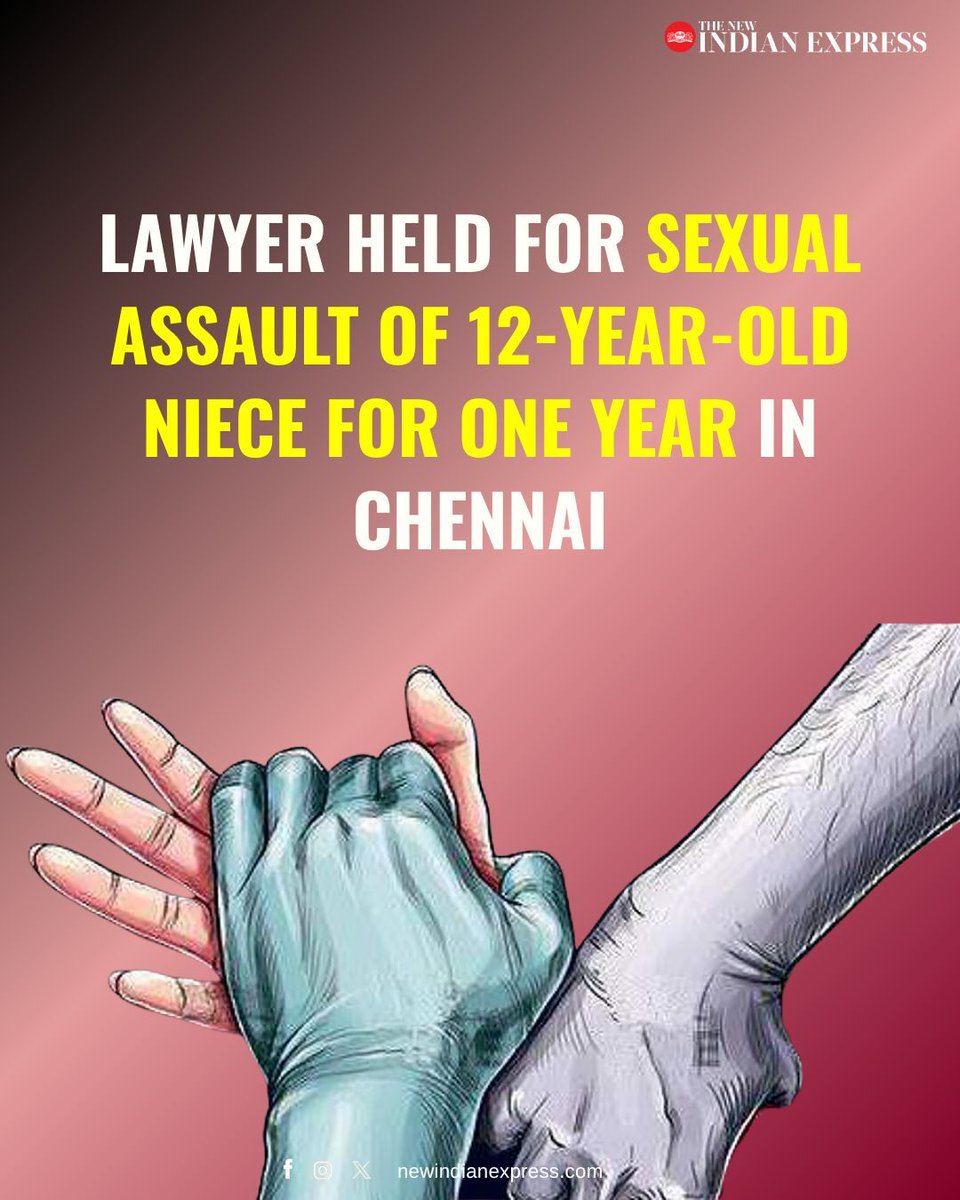 NewIndianXpress's tweet image. A lawyer, practising at the #MadrasHC and Saidapet court, has been arrested under #PocsoAct for alleged sexual assault of a 12-year-old girl, his sister-in-law’s daughter, for the past one year. The 27-year-old man, who is also a #DMK functionary, was sent in judicial remand.

🔗