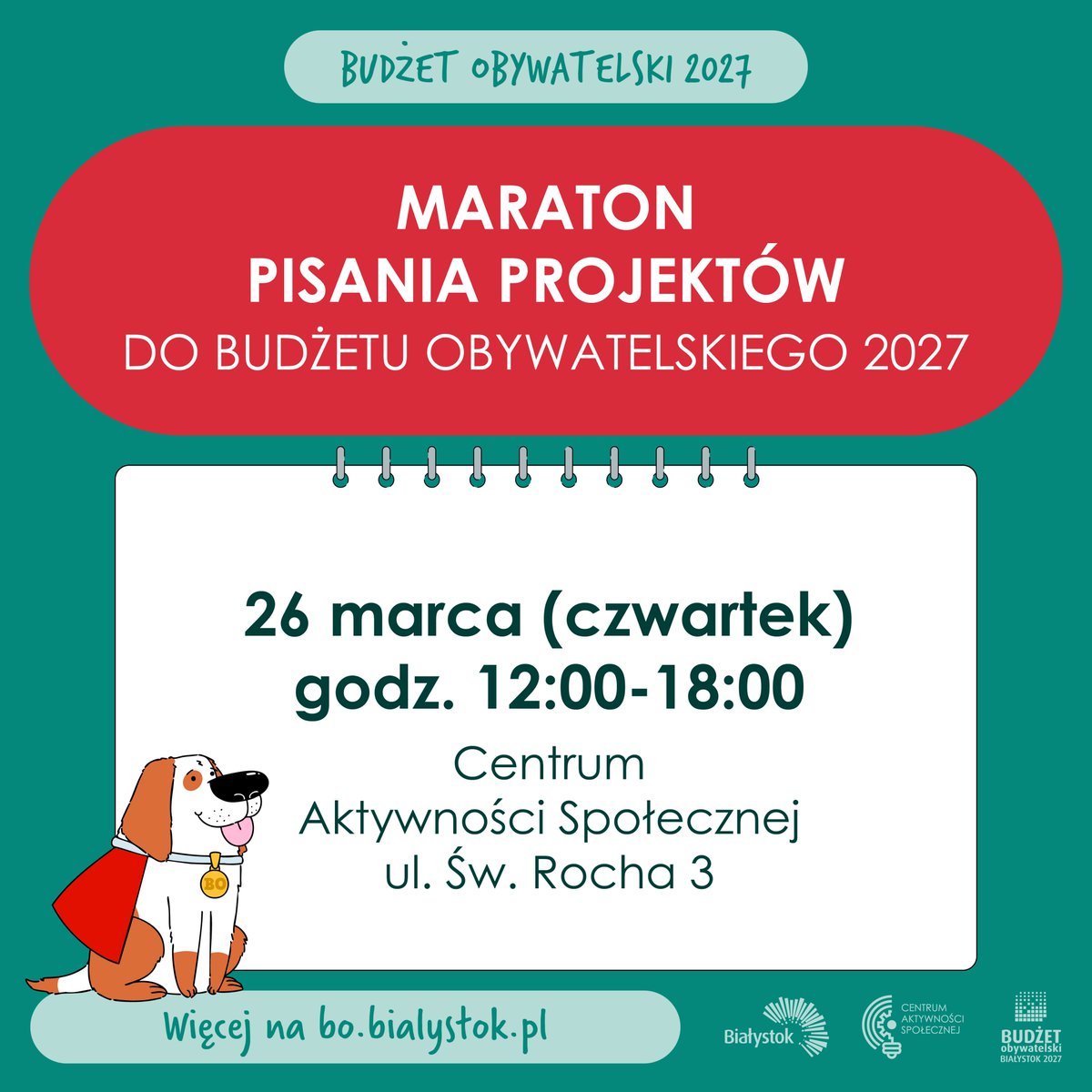 WBialystok's tweet image. 💡 Masz pomysł do #BO2027? Do 16.04. trwa nabór projektów do Budżetu Obywatelskiego.
👉 Potrzebujesz pomocy przy dopracowaniu swojego pomysłu? Już jutro (26.03.) odbędzie się Maraton Pisania Projektów. To dobra okazja, by skonsultować projekt z pracownikami #UM w #Białystok.
