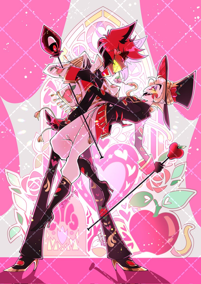 Hey there! <a href="/itsspiderpotion/">spiderpotion ☆ 《🔞》</a> and I did this new 💖Valentine's Day💖collab!!
you'll find it in a super-shimmer print and a semi-transparent standee at #dokomi2026
AAAAAAAAND the surprises aren't over yet ✨📻 stay tuned!
#radioapple #appleradio #alastor #lucifer