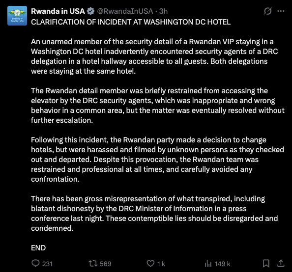afrikarabia's tweet image. #RDC #Incident survenu à l’#hôtel de la première dame Denise #Nyakeru qui séjourne à #Washington à l’invitation de Melania #Trump. Selon le gouvernement congolais « des individus en cours d’identification ont essayé de pénétrer dans l’hôtel ». Pour l’ambassade du #Rwanda aux #USA