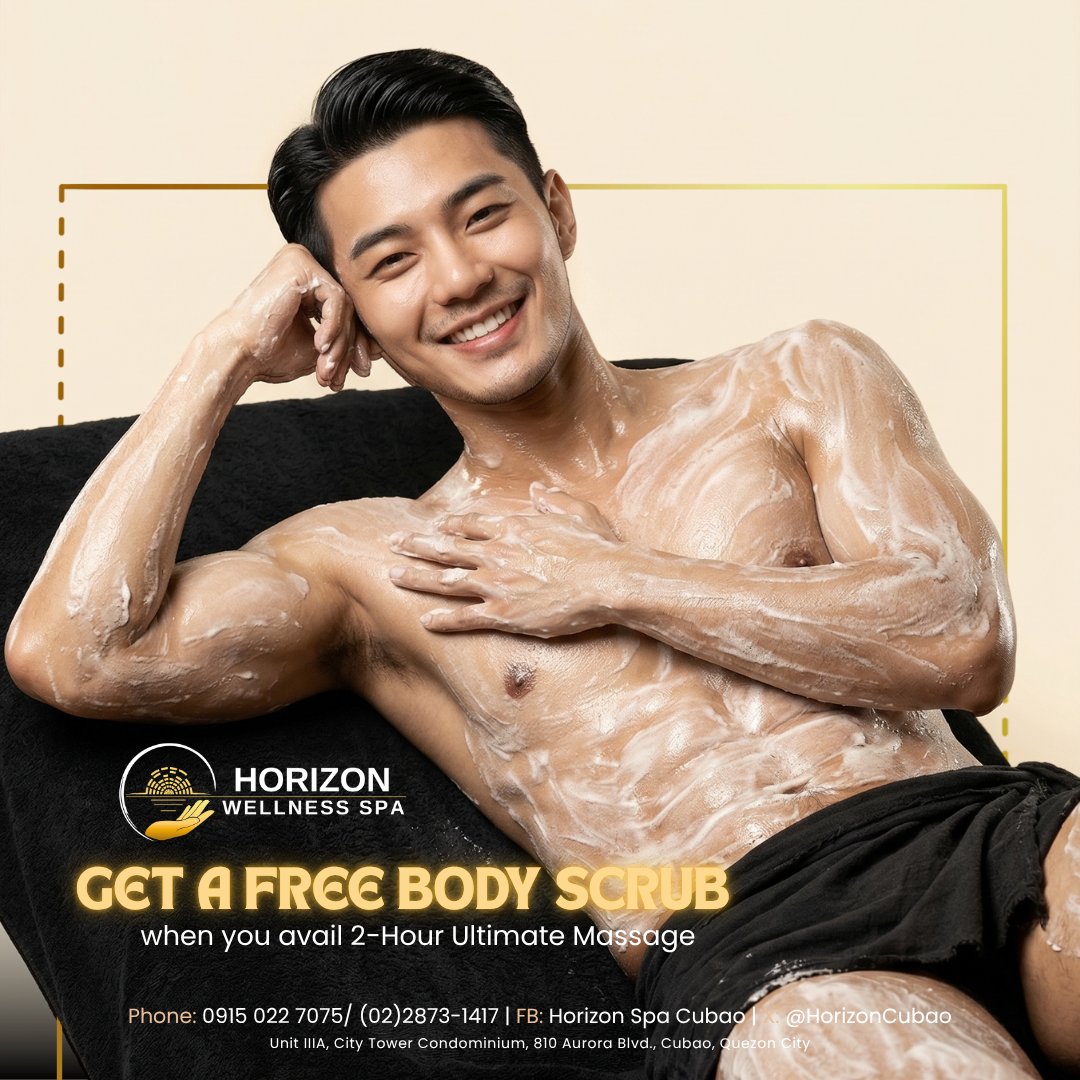 Because your body deserves more care.
Avail our 2-Hour Ultimate Massage and enjoy a FREE Body Scrub—on us. Only at Horizon Spa.
