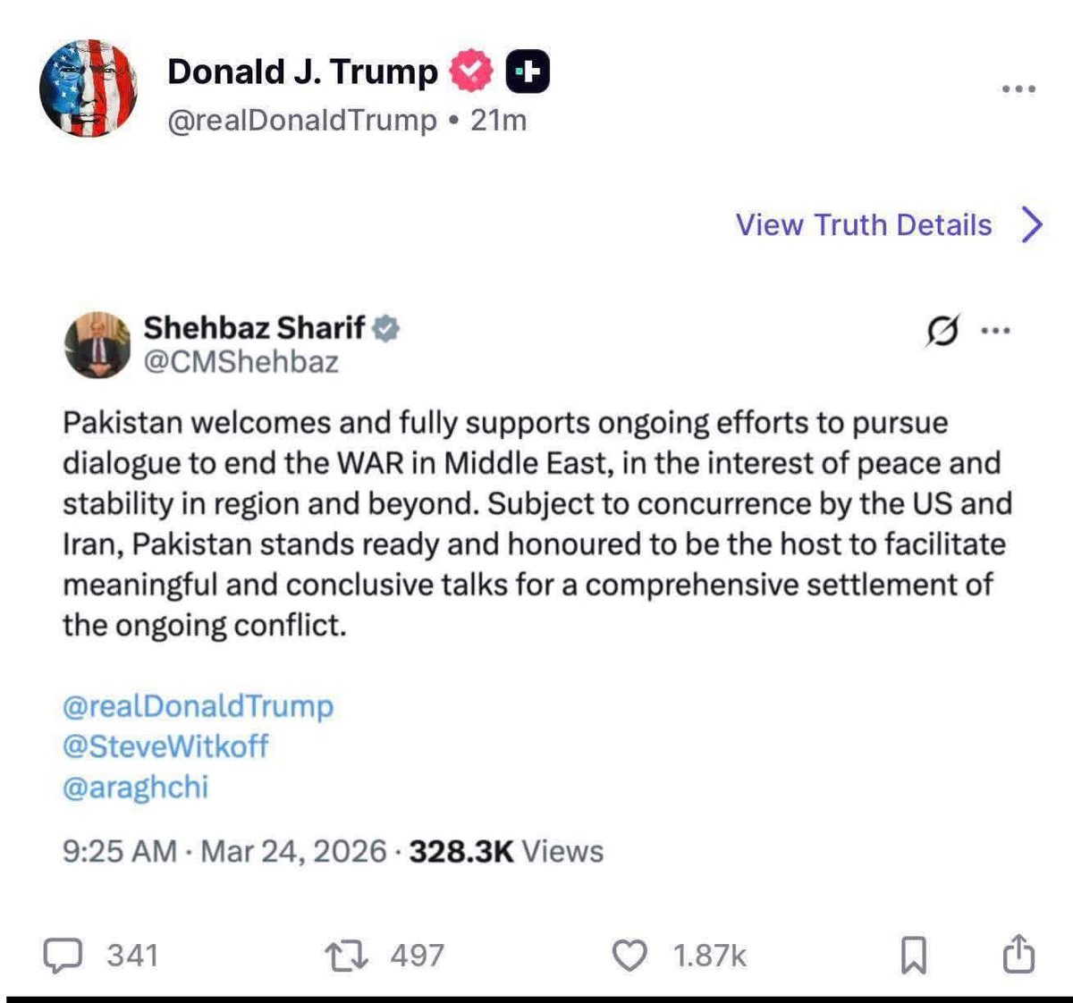 Inayatullah345's tweet photo. یہ صرف شہبازشریف کونہیں وزیر اعظم پاکستان کو عزت مل رہی ہے!الحمداللہ
 دنیا تیسری عالمی جنگ کے دہانے پر پہنچ چکی ہےاور اسے رکوانے کے لیے پاکستان کی ثالثی تسلیم کی جا رہی ہے۔
جہاں تعریف بنتی ہے وہ کرنی چاہئے، عالمی سطح پر پاکستانی ڈپلومیسی کی اس وقت تاریخ بلندی پر ہے۔🌺 https://t.co/TXRXekUD2w