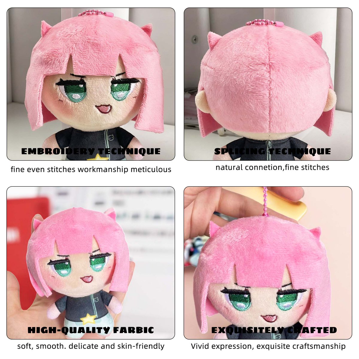 Meet your new adorable companion—this custom anime plush keychain! Crafted with soft, huggable fabric, it perfectly brings your favorite character to life with vibrant pink hair, expressive green eyes, and a cute casual outfit featuring a star detail. 
#CustomPlush #AnimePlush