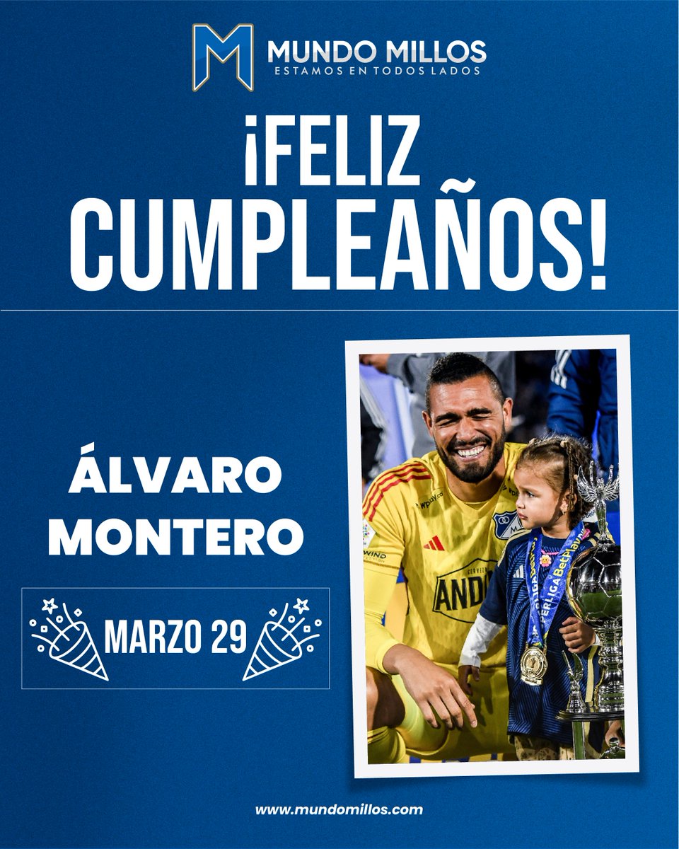 #CUMPLEAÑOS Portero. Llegó a Millonarios entre 2022 y 2025. Fue campeón de Liga 2023-I, Copa 2022 y Superliga 2024 con el Embajador, e integra la selección Colombia.

Felicitamos a Álvaro Montero (<a href="/monteroalvaro1/">Alvaro Montero</a>) hoy en su cumpleaños 31 🎁🎂🍾🎉🥳🪩🪅

#EstamosEnTodosLados