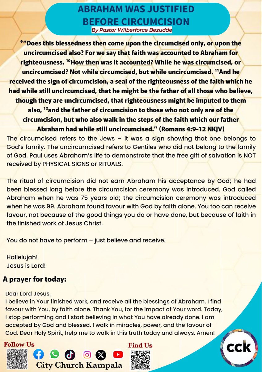 citychurchkla's tweet image. U too can receive favour, not because of the good things u do or have done, but because of faith in the finished work of Jesus Christ.

The link 👇for full devotion 
whatsapp.com/channel/0029Va…

#AbrahamWasJustifiedBeforeCircumcision
#NothingMissingNothingBroken
#ElevateYourVision