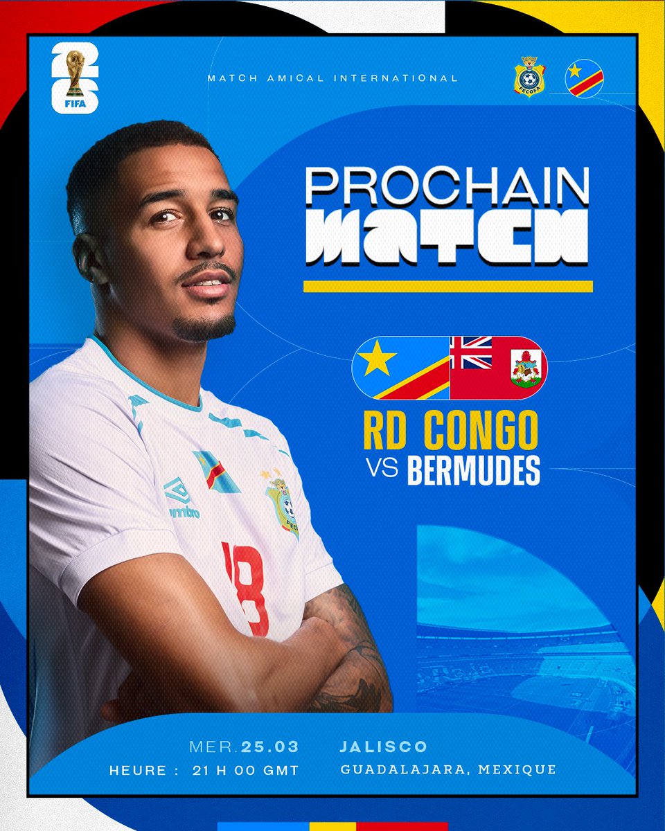 FMLarousse's tweet photo. Les #Léopards de la #RDC 🇨🇩 affrontent les #Bermudes 🇧🇲 dans un match amical de préparation en vue du grand défi du 31 mars pour la qualification à la Coupe du Monde de #football.
🏟 Stade Jalisco, Guadalajara 🇲🇽
🗓 Mercredi 25 mars
⏰ 21h00 (GMT)
⏰ 22h00 (Kinshasa)
⏰ 15h00 (Guadalajara)
"Une étape clé pour peaufiner les réglages, monter en puissance et aborder la prochaine échéance avec ambition" indique la @FecofaRdc.