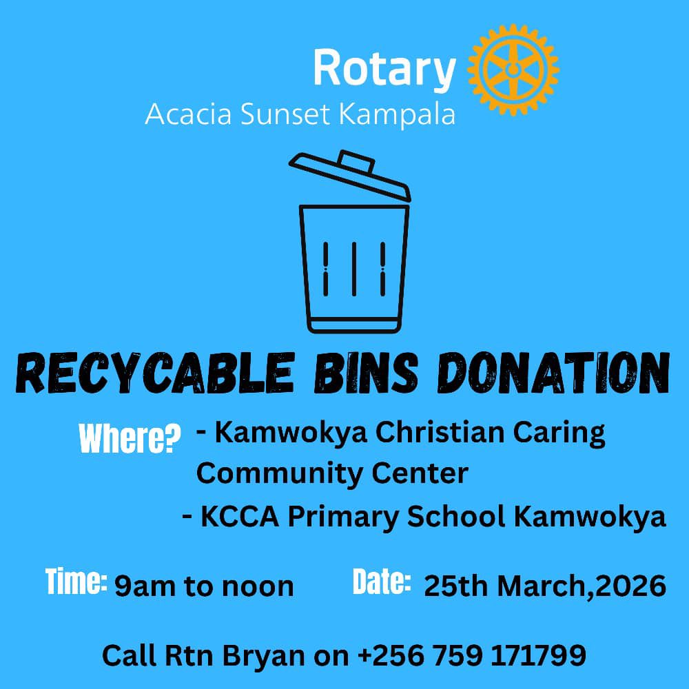 RotaryAcaciasu1's tweet photo. Join us now as we serve the Kamwokya community by donating recyclable bins and promoting a cleaner, healthier environment.
Poor waste management is not just a local issue,it affects our water, our air, and our future. Together, we can take a stand against pollution and inspire responsible habits in our communities.
Let’s show up, give back, and be the change 

#RotaryEyamba #ServiceAboveSelf #CleanEnvironment #RotaryInAction