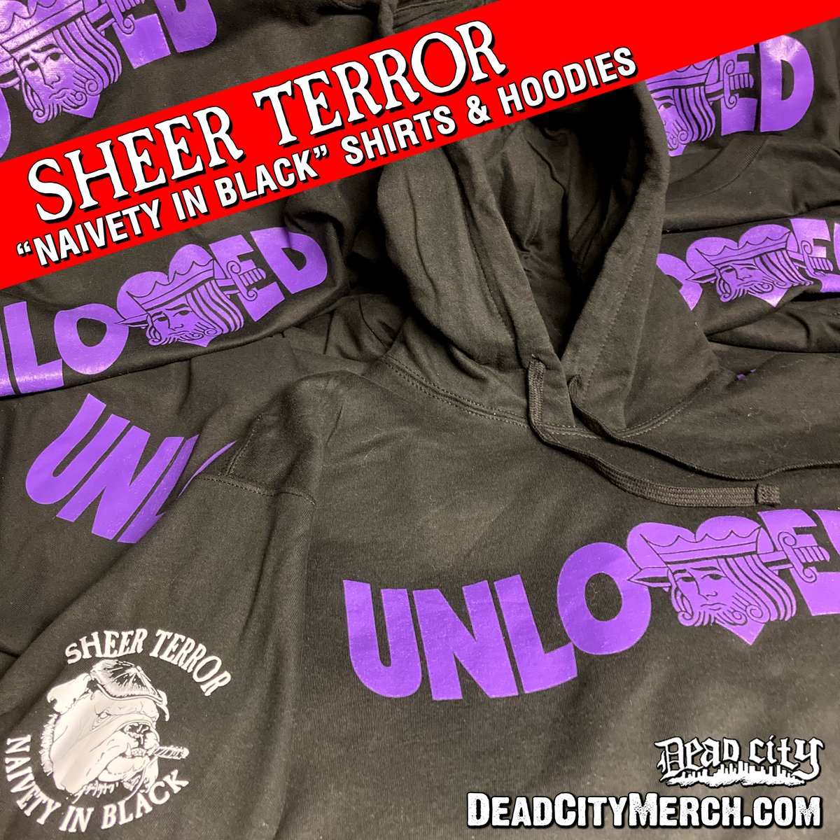SHEER TERROR “Naivety In Black” Limited Edition Shirts and Hoodies at deadcitymerch.com
SHIPPING NOW! VERY FEW LEFT!
@officialsheerterror @djdontlikeu @johnny_eggz @hank_hell @johnbesserdrums <a href="/deadcityrecords/">Dead City Records</a> 
Printed by <a href="/monsterinktees/">Monster Ink Tees</a>