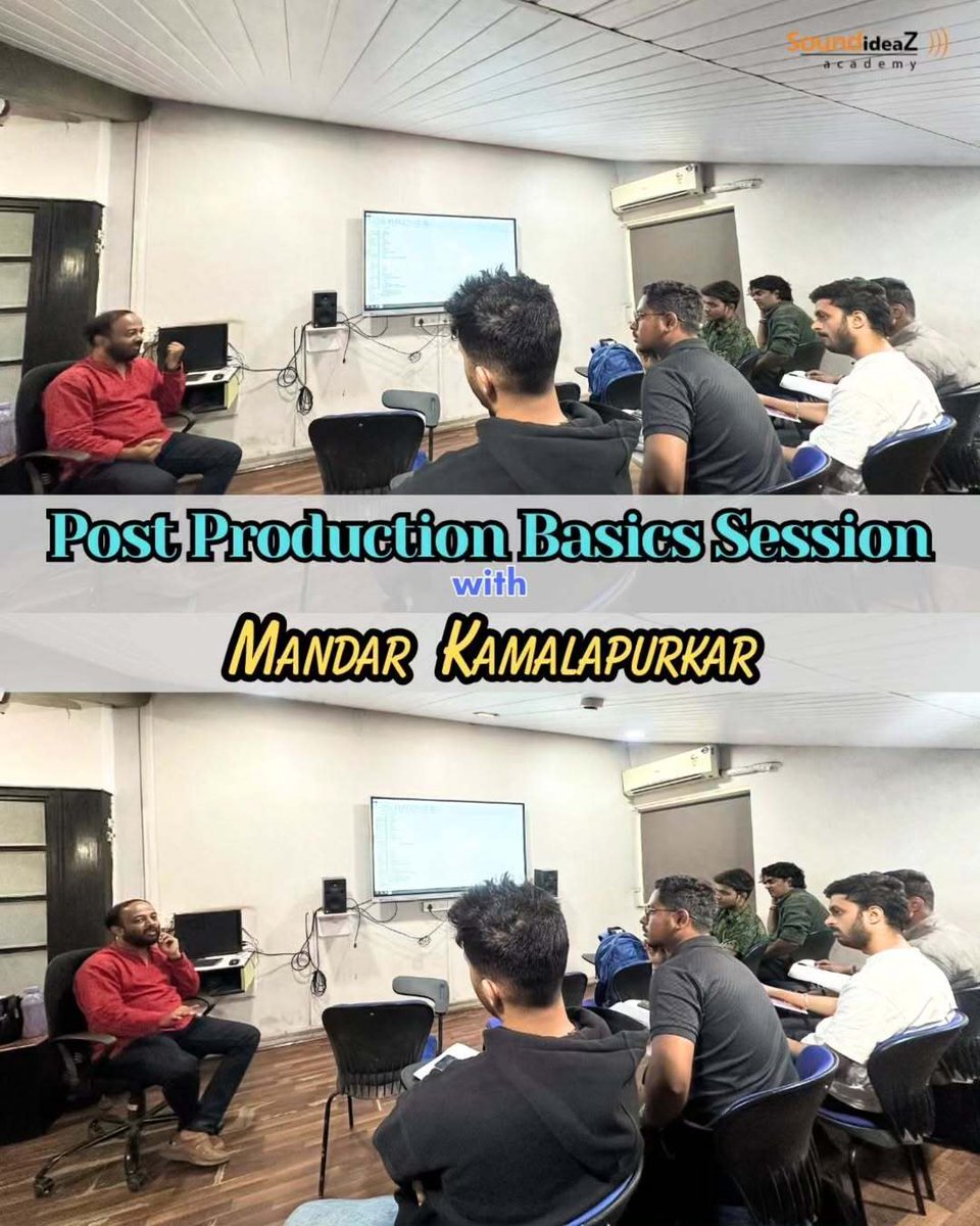 SoundIdeaz's tweet photo. 🎬 Post Production Basics Session – Led by Mandar Kamalapurkar 🎬

We recently conducted an insightful and engaging “Post Production Basics” session led by the experienced mentor Mandar Kamalapurkar, where students explored the fundamentals of post-production . https://t.co/LfXAZ0vFjD