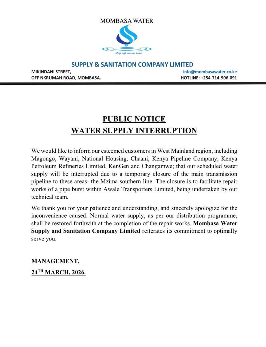 Mombasa Water Supply & Sanitation Co.Ltd tweet media