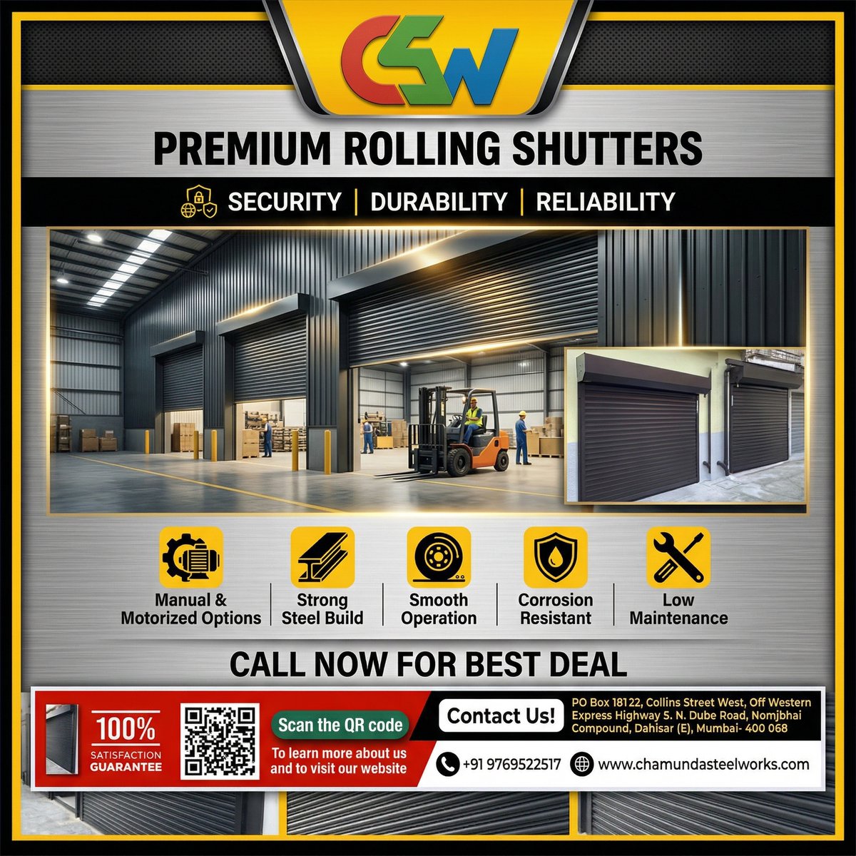 chamundasworks's tweet photo. Secure your shop with Premium Rolling Shutters 🔐
Strong • Durable • Low Maintenance

 Call Now: +91 9769522517

#RollingShutter #SteelShutter #ShopSecurity #IndustrialSolutions #MumbaiBusiness #ChamundaSteelWorks #MakeInIndia #BusinessSafety https://t.co/AS3xaLgu46