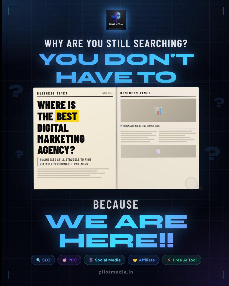 PilotMedia1's tweet photo. Still googling "best digital marketing agency"? 👀
Close that tab. You just found us. ✅
We're Pilot Media — AI-powered performance marketing that actually delivers results. https://t.co/PNA0niWlUN