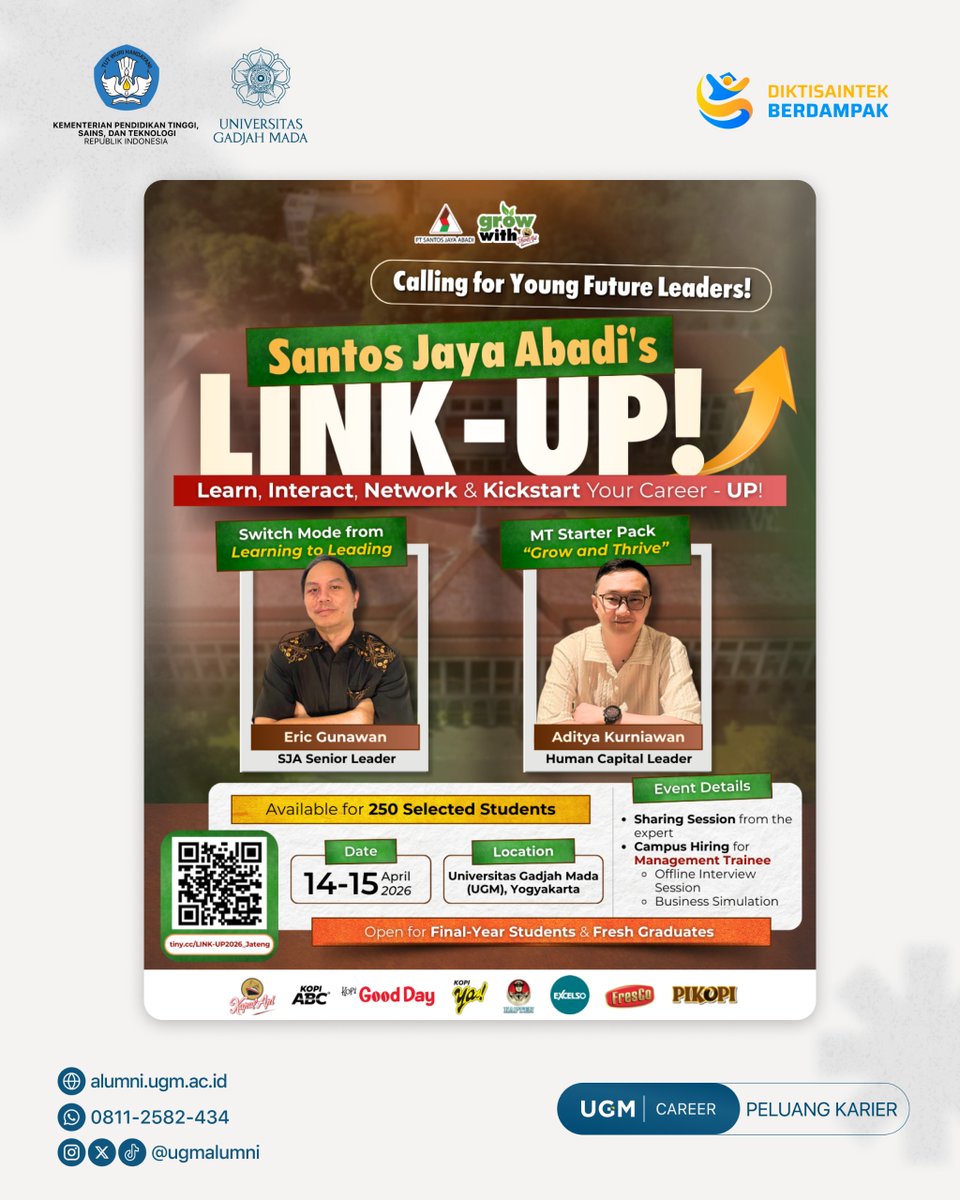 UGMAlumni's tweet photo. Halo Sobat Alumni! π
PT Santos Jaya Abadi membuka kesempatan untuk mengikuti Sharing Session dan juga Campus Hiring untuk Management Trainee, loh!
Perhatikan persyaratannya dan daftarkan dirimu melalui barcode yang ada di poster π₯
#alumniugm #stayintouch #bewellconnected https://t.co/dXzrKXDjhd