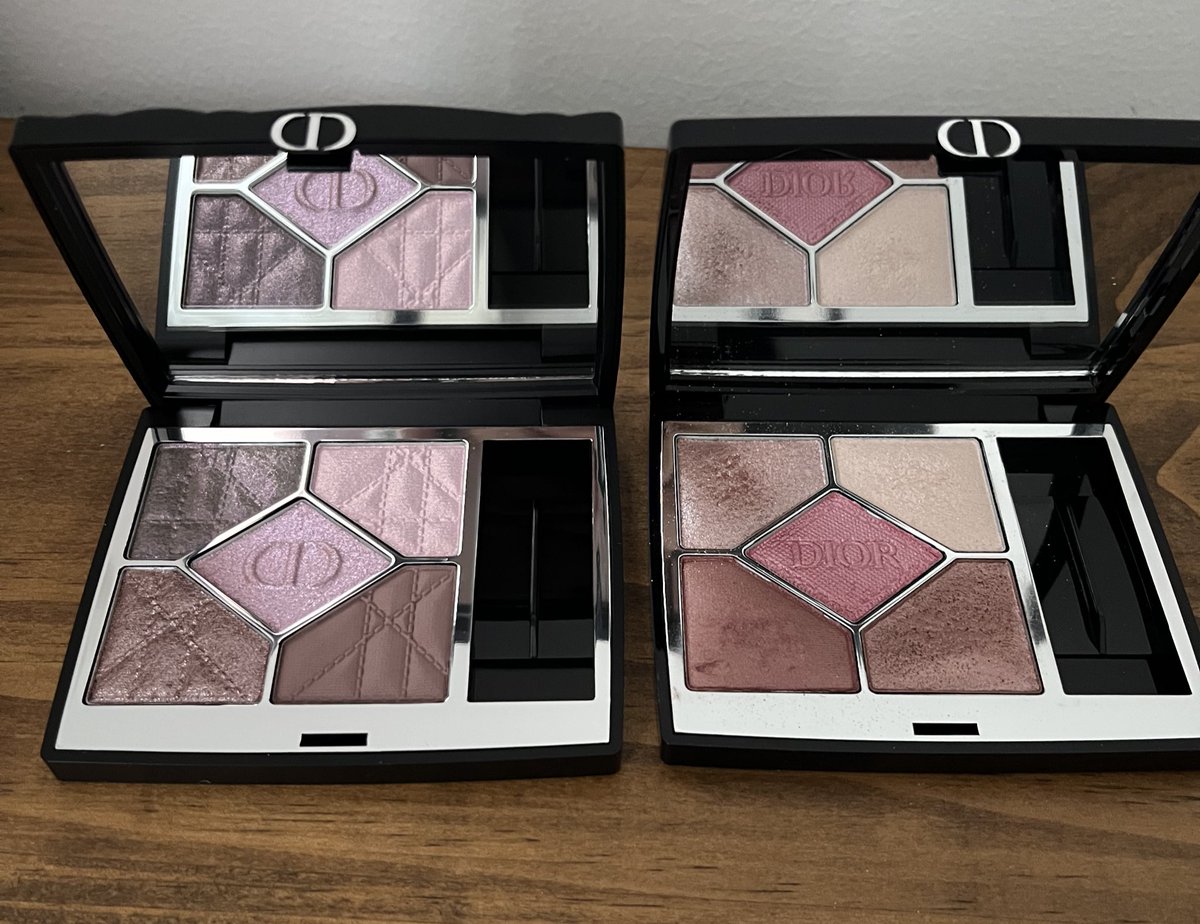 arbre_q's tweet photo. Diorサンク855ローズモアレ届きました〜！う…美しすぎる✨
美麗な画像は山ほど出てるので照明無しで
型番似てるお気に入り853 D-フローラルと並べてみました
違うピンクでどっちも可愛い〜😍
手持ちで1番系統似てるのは旧バクステ002クールかなぁと。質感と輝きが全然違うけど！
#コスメ購入品 https://t.co/BO9aF14q8X