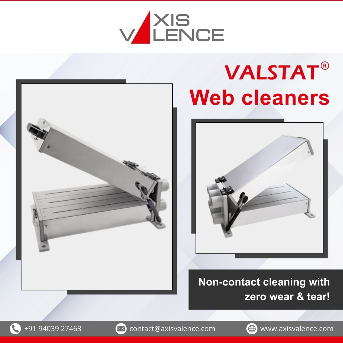 GrowYouBusiness's tweet image. Clean webs without contact using Valstat Web Cleaners.

High-velocity air dust removal
No substrate damage
Zero wear parts
Low maintenance &amp;amp; operating cost

Visit: axisvalence.com/product/surfac…

#AxisValence #Valstat #WebCleaning #NonContactTechnology #DustRemoval #ZeroWearParts