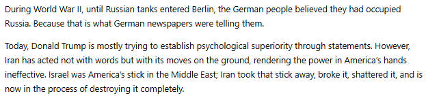 MMuratOnuk's tweet photo. @MykhailoRohoza During World War II, until Russian tanks entered Berlin, the German people believed they had occupied Russia. Because that is what German newspapers were telling them. 

continued... https://t.co/cosJDjzZjG