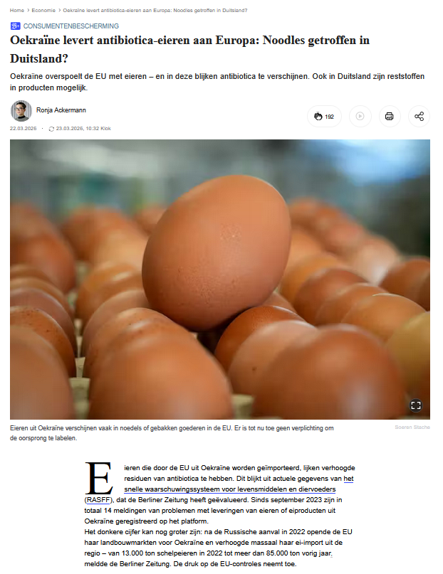 Miss_Royal73's tweet image. Eet vooral géén eieren van je hobbykippen of van de boer!! want #PFAS😎👇🏻

🥚De Berliner Zeitung meldt dat #Oekraïense voedselexport naar de EU onder zware druk staat bij de kwaliteits- en veiligheidscontroles door een verzesvoudiging ‼️van de #export naar de #EU.

Bij meerdere