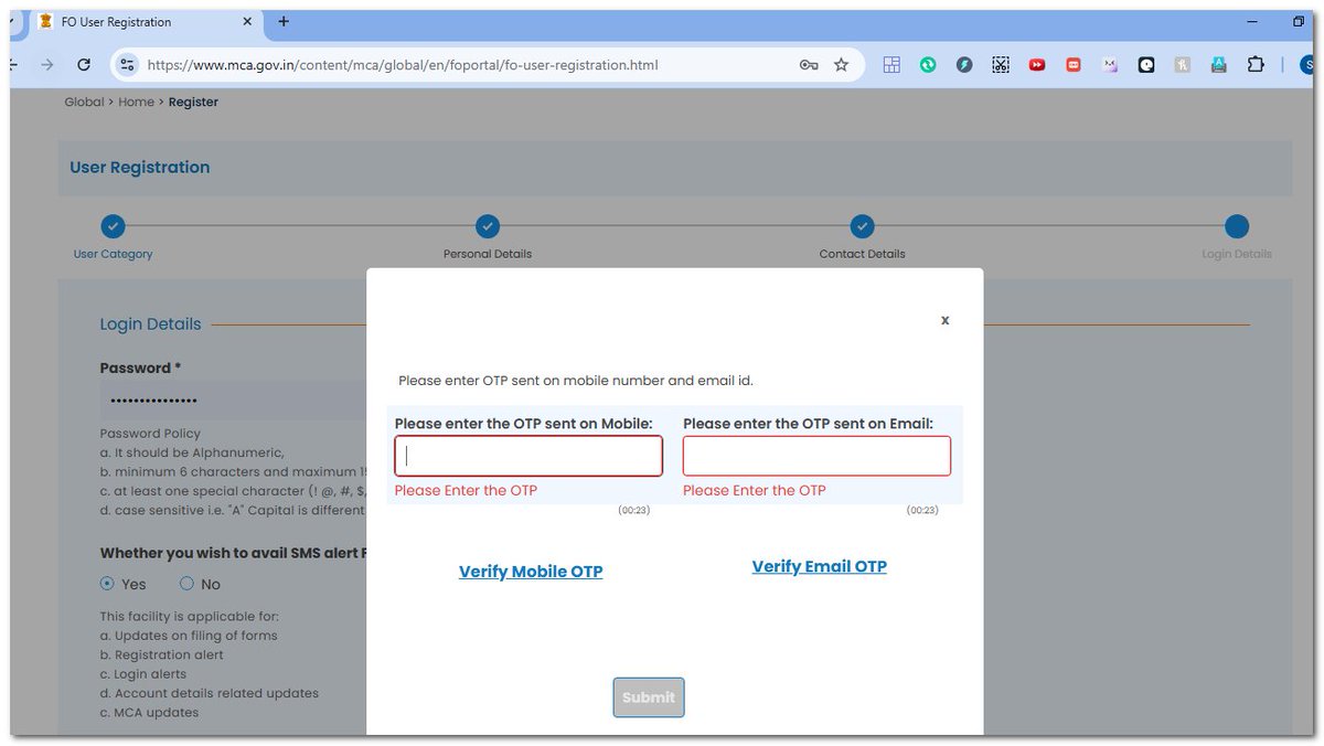 satishchndra's tweet photo. @MCA21India @MCA21Services @PMOIndia @nsitharamanoffc I am unable to register myself as a business or individual person as final step of otp verifcaton is not working...Kindly do needful. https://t.co/fpIXrAenF4