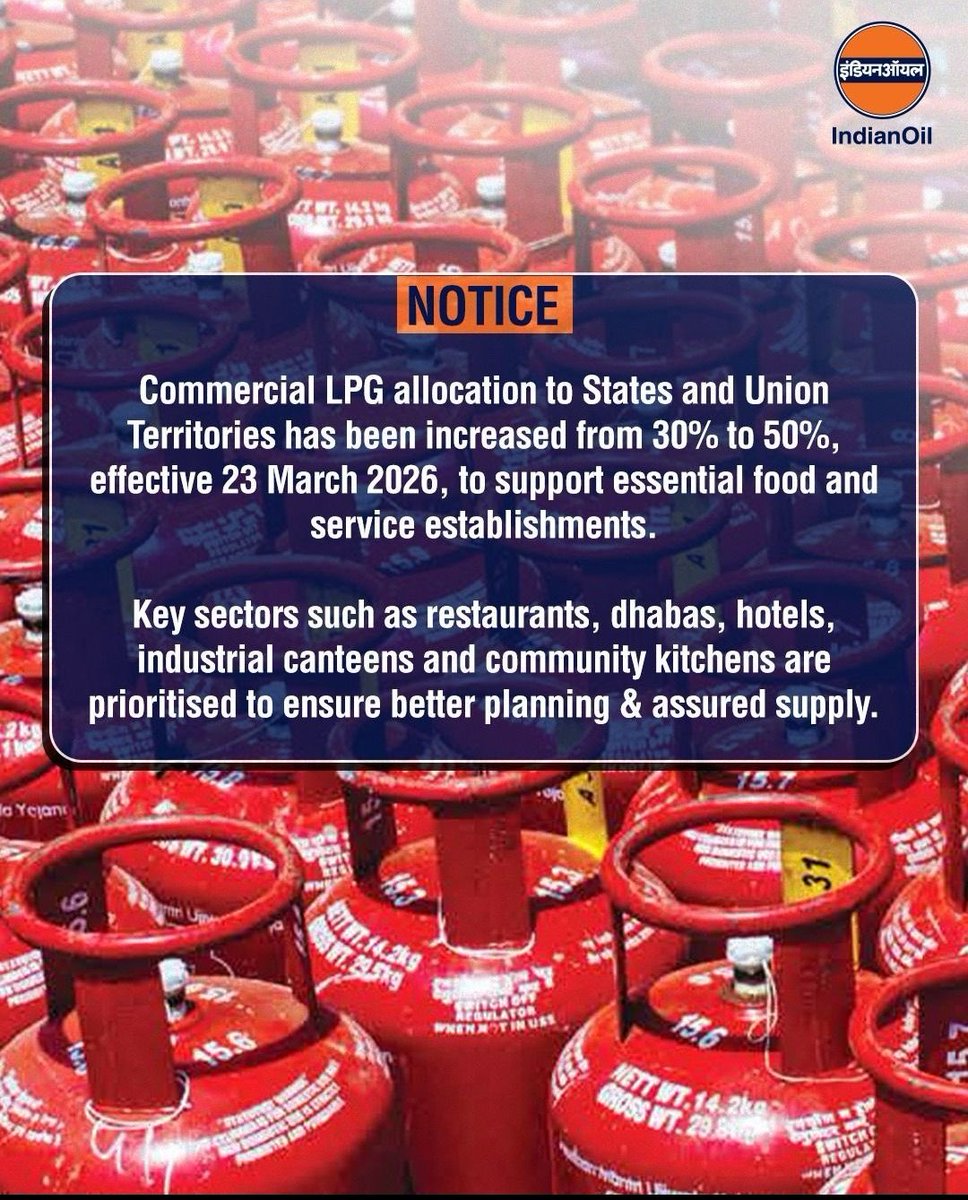 nexvoradaily's tweet photo. Big Update: Commercial LPG Allocation Hiked to 50% in India! Huge Relief for Hotels, Restaurants &amp; Businesses – Full Impact Explained
@Mayurch761
https://t.co/Uk0YrrhU59 https://t.co/tTfupAmtOZ