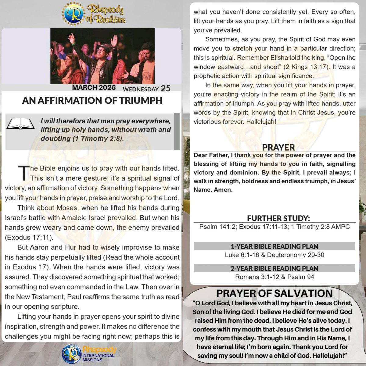 ZMasikati67524's tweet photo. 25 March 2026
Rhapsody of Realities by Pastor Chris Oyakhilome

An affirmation of truimph

#LiftedHands https://t.co/edY4nzVKfK