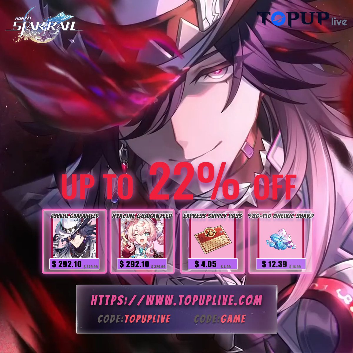 ✨Ashveil has arrived! ❤️‍🔥

🎩Ashen Detective 🪄

👉Use Code: [topuplive] or [game]

🔥Top up here topuplive.com/honkai-star-ra…

#HSR #game #Ashvell