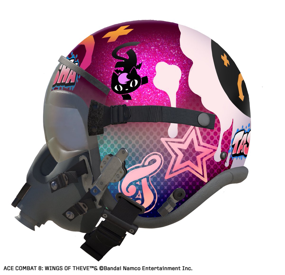 【🐥ナゲッツの極秘資料公開⑤】
ナゲッツです！
『#ACE8』の極秘素材を入手しました！今回はプレイヤーの所属するジョーカー隊3番機のヘルメットデザインを入手しました！アナウンスメントトレーラーに出ていたピンク髪の女の子のヘルメットですね！ピヨッ！
＃ACECOMBAT