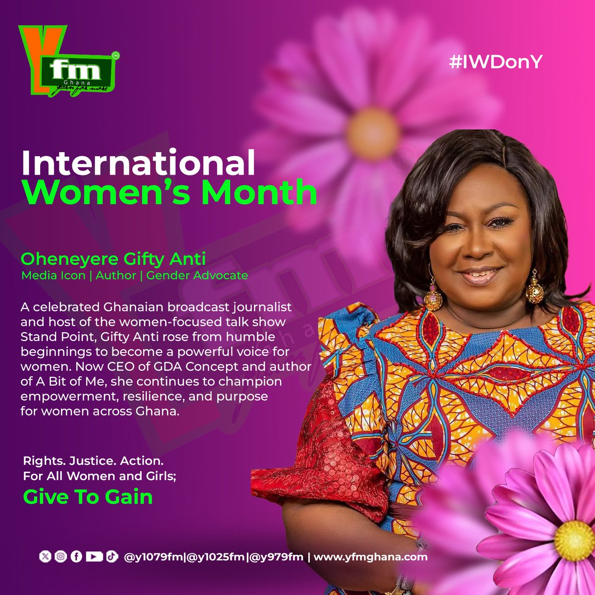 y1025fm's tweet photo. Today we celebrate a woman whose voice has empowered thousands. 🌸

Oheneyere Gifty Anti continues to inspire generations through media, advocacy, and leadership.

Drop a ❤️ if she has inspired you in any way.

Rights. Justice. Action. For All Women and Girls.
#IWDonY https://t.co/Z1vZYwmyrU