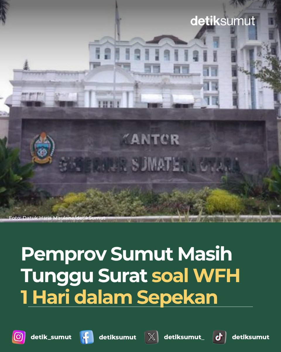 detiksumut_'s tweet image. Pemprov Sumut masih menunggu surat resmi dari pemerintah pusat terkait rencana kebijakan work from home (WFH) 1 hari dalam sepekan usai Lebaran.

#pemprovsumut #workfromhome #wfh
