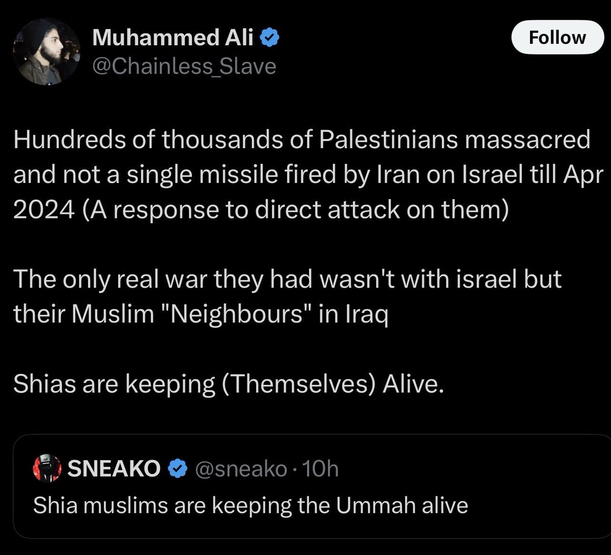 This is the type of cope that’s just embarrassing. Dude it’s better to say nothing than to say something that you’re just going to make Muslims especially Sunni’s look bad.