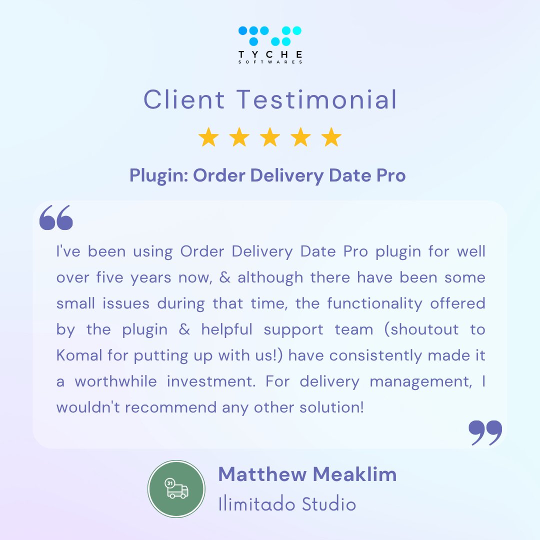 tychesoftwares's tweet image. #TestimonialWednesday

When a solution keeps delivering value year after year, you know it’s the right choice 🙌

See why #WooCommerce store owners continue to trust us for reliable delivery management &amp;amp; dependable support.

👉 Explore the plugin &amp;amp; see how it can improve your
