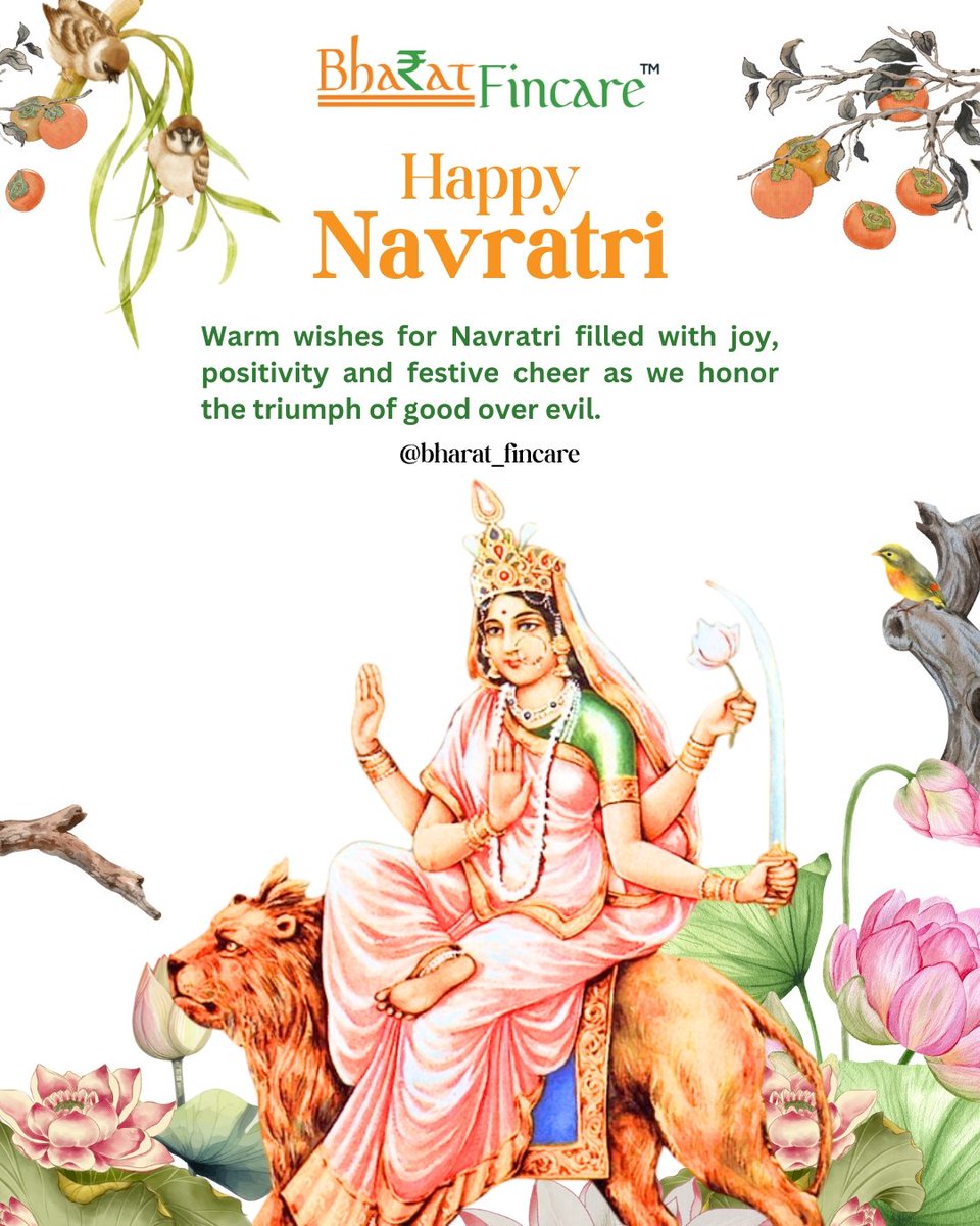 Bharatfincare's tweet photo. Warm wishes on the auspicious occasion of Navratri. ✨
May this festive season bring positivity, strength and prosperity as we celebrate the triumph of good over evil.🙏🏻
Happy Navratri from Bharat Fincare.🌼
#HappyNavratri #Navratri #FestiveGreetings #GoodOverEvil #JaiMataDi https://t.co/glHvgDom3I