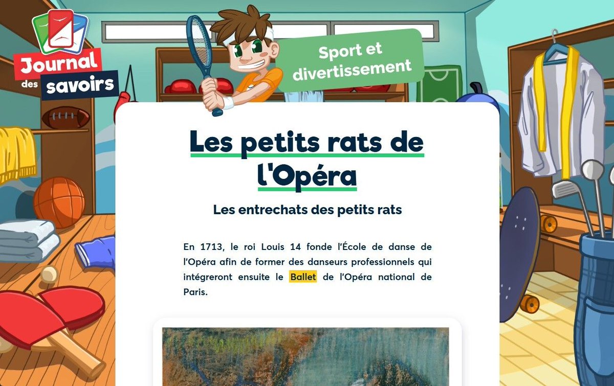beneyluschool's tweet image. 🩰🧑‍🎶Aujourd’hui, les élèves entrent dans la danse des petits rats de l’Opéra !

▶️ Extrait : Le surnom de "petits rats" viendrait soit du bruit des pas des danseurs, proches de ceux des rongeurs, soit de la maigreur des jeunes danseuses.

#danseclassique  #petitsratsdelopéra