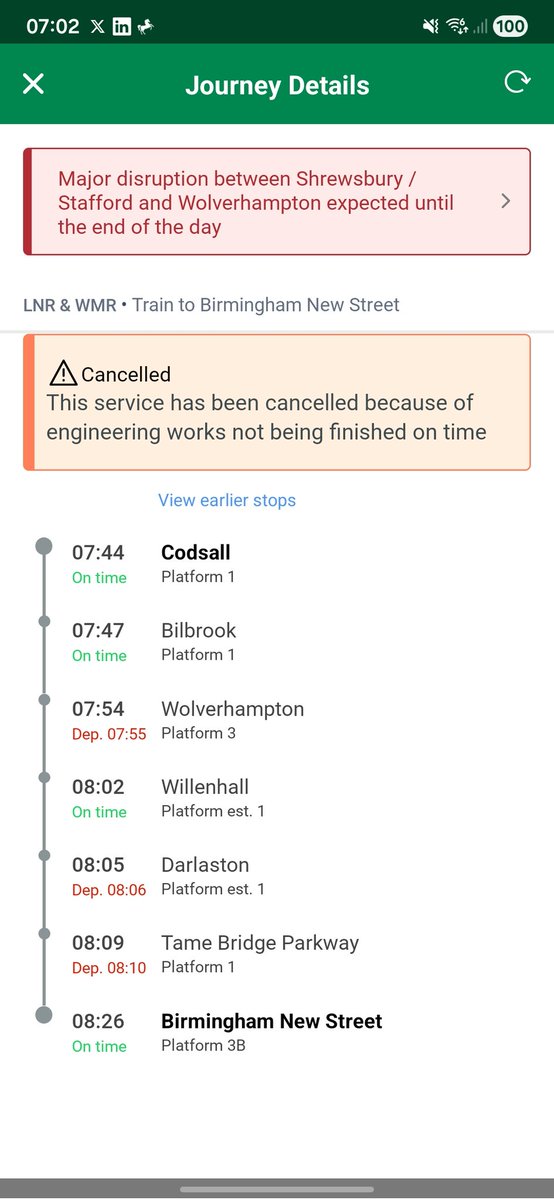 BeciCollins's tweet photo. @WestMidRailway Your app is saying its cancelled but national rail is saying running https://t.co/G6H3sGFw3y