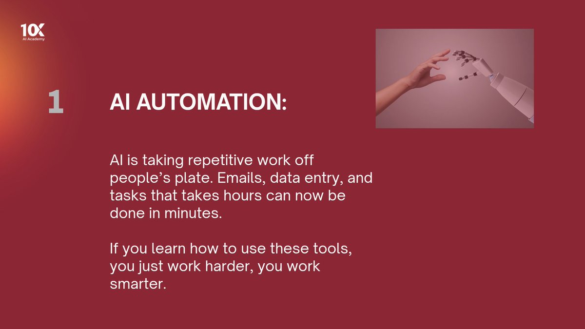 10xai_academy's tweet photo. AI is already part of how we work, automate tasks, create content, and shape our decisions.
You donโt need to know everything, but learning how to use it, even little by little, can change how you work.
#10xAI #AITrends #FutureOfWork #TechInBusiness https://t.co/pCg67I4rx9