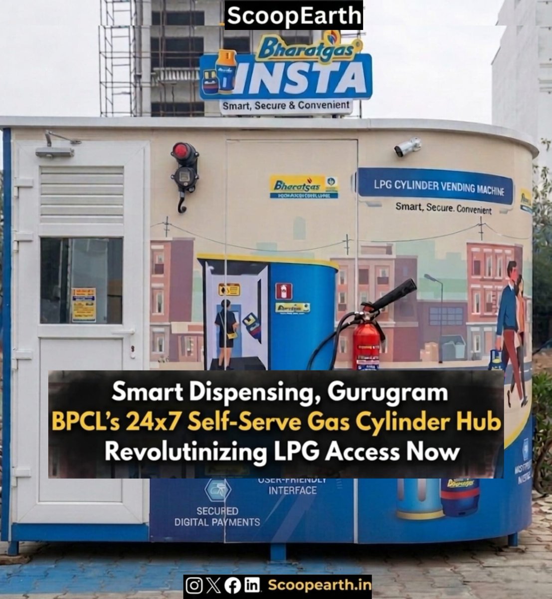 Scoopearth1's tweet image. 🚀Smart energy access gets upgrade in Gurugram with BPCL’s 24x7 self-serve LPG cylinder hub safe, seamless, and digital. A step toward convenience and innovation in everyday living. 
#BPCL #SmartIndia #LPG #Innovation #scoopearth