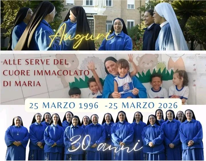 f_antognozzi's tweet photo. La Fondazione Antognozzi celebra il 30° anniversario di fondazione delle Serve del Cuore Immacolato di Maria, rinnovando il proprio impegno nel sostenerne la formazione e il cammino. 

Con una donazione puoi anche tu contribuire a formare donne di carità.

#25marzo #annunciazione https://t.co/rDQASKyuEj