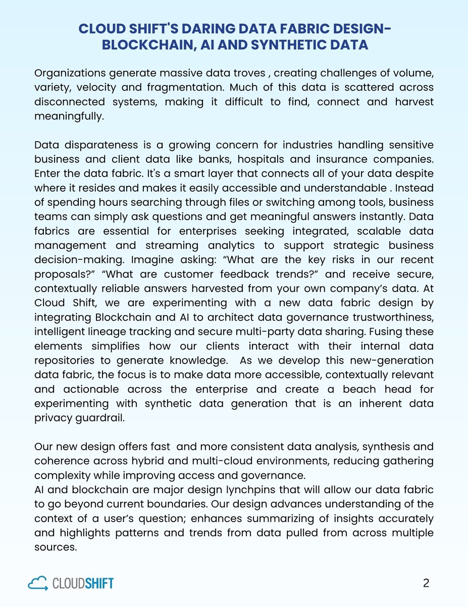 Cshift2019's tweet photo. Too much data, not enough insight?

Cloud Shift is building a smarter data fabric with AI + Blockchain.

Faster answers. Better decisions.

#CloudShiftInc #AI #Blockchain #Data https://t.co/q9KoCVUjKN