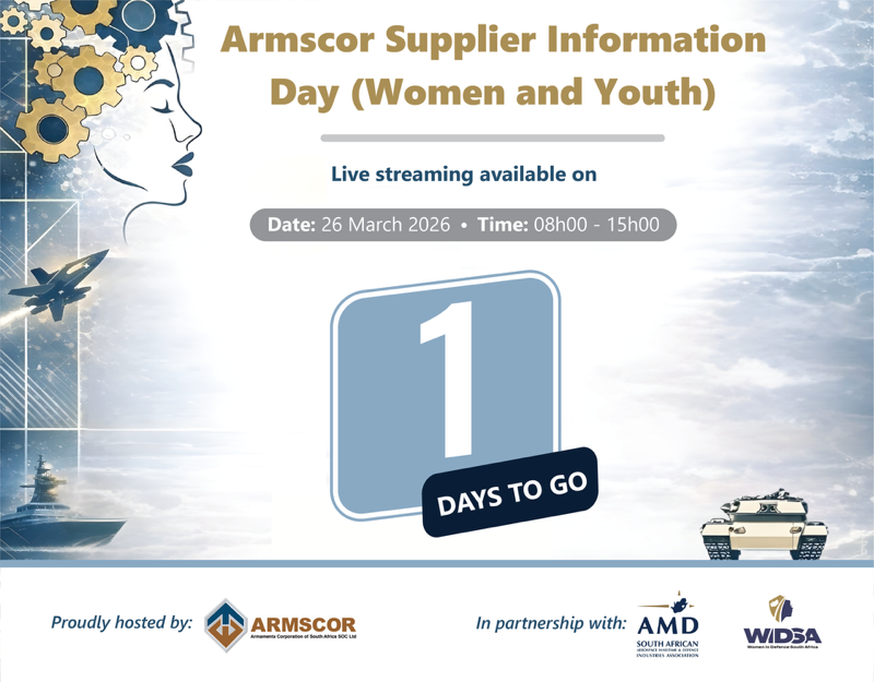 ArmscorSoc's tweet photo. The stage is set. Tomorrow, voices from across industry and emerging enterprises meet to shape the future of participation in defence. Tag a woman entrepreneur or young innovator ready to step into the defence value chain.#widsa2026 #WomenInDefence
#youthdevelopment https://t.co/OqbANMolaH