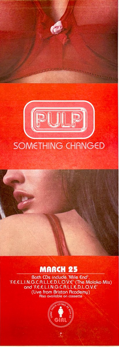 Britpopmemories's tweet photo. 30 years ago today Pulp released the stunning (and popular at Britpop era folk’s weddings) “Something Changed” single.

Available in two gender versions.

Melody Maker’s single of the week no less. https://t.co/1EJiMKSEdR