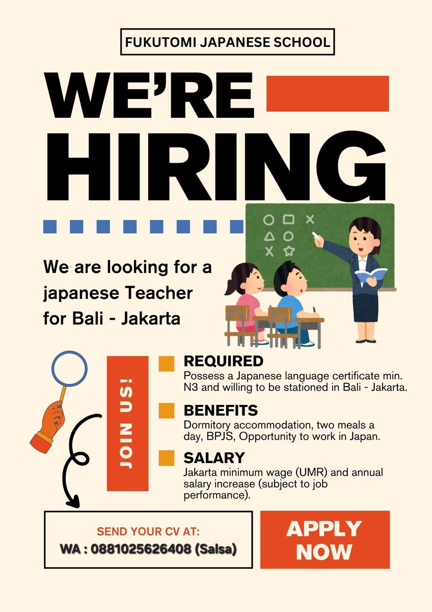 sacchanzi's tweet image. Untuk loker sebagai sensei di LPK tempatku masih buka ya guys tapi yg di Jakarta saja. Yg di Bali sudah tutup. 
#infoloker #loker #jepang #gurubahasajepang #senseijepang