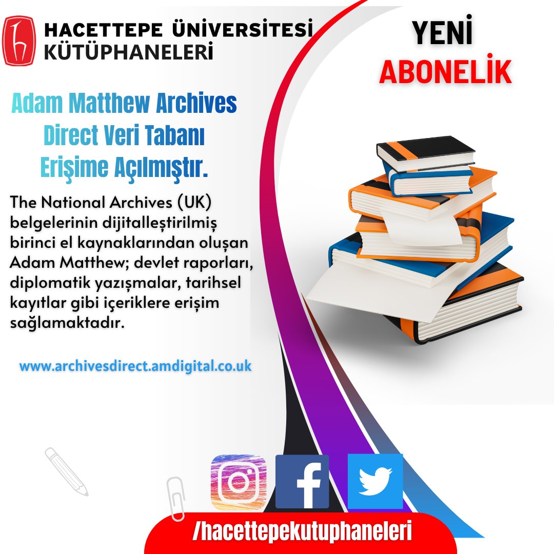 Değerli Kullanıcılarımız,
Adam Matthew Archives Direct Veri Tabanı Erişime Açılmıştır.
Erişim Adresi: archivesdirect.amdigital.co.uk

<a href="/Hacettepe1967/">Hacettepe Üniversitesi</a>
