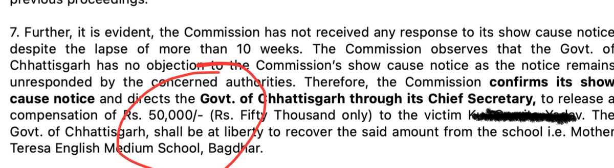 swati_gs's tweet photo. .@India_NHRC has directed Chhattisgarh govt to pay Rs 50,000 as compensation to a 3-5 year old girl who was beaten up by Eva Colvins -  principal of Mother Teresa school in Durg - for greeting her with Radhe Radhe

The Bench of @KanoongoPriyank which passed the order has allowed the govt to recover the amount from school

I was the complainant before NHRC in this case

A significant win. Meanwhile, the criminal trial is underway in Durg Sessions Court