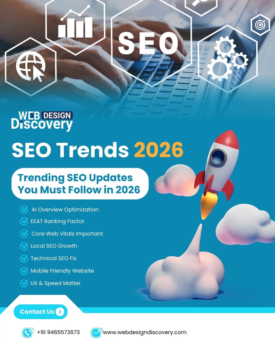 webdesigndiscov's tweet photo. Your website is live…
But not ranking?

SEO rules changed in 2026.

Learn the latest SEO trends that help businesses rank higher on Google.

Read now 👇
 https://t.co/9VUzManExk

#SEO2026 #SEOStrategy #DigitalMarketing #WebDesign #GoogleRanking https://t.co/njnwa9o2Sj
